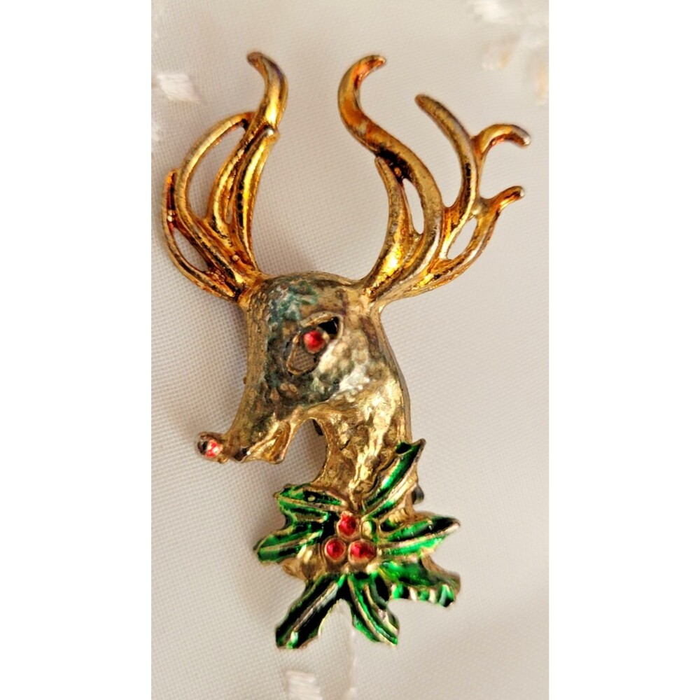 Vintage Reindeer Pin Holiday Christmas Brooch 2"